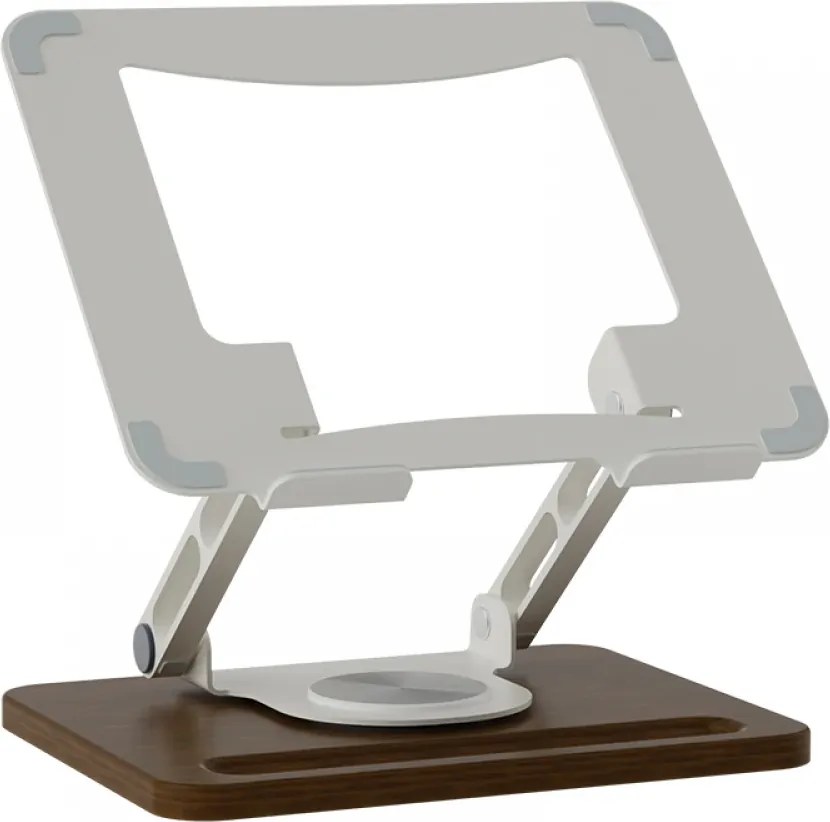 Suport ergonomic pentru laptop și tabletă, construcție premium din oțel carbon și lemn masiv, Gri