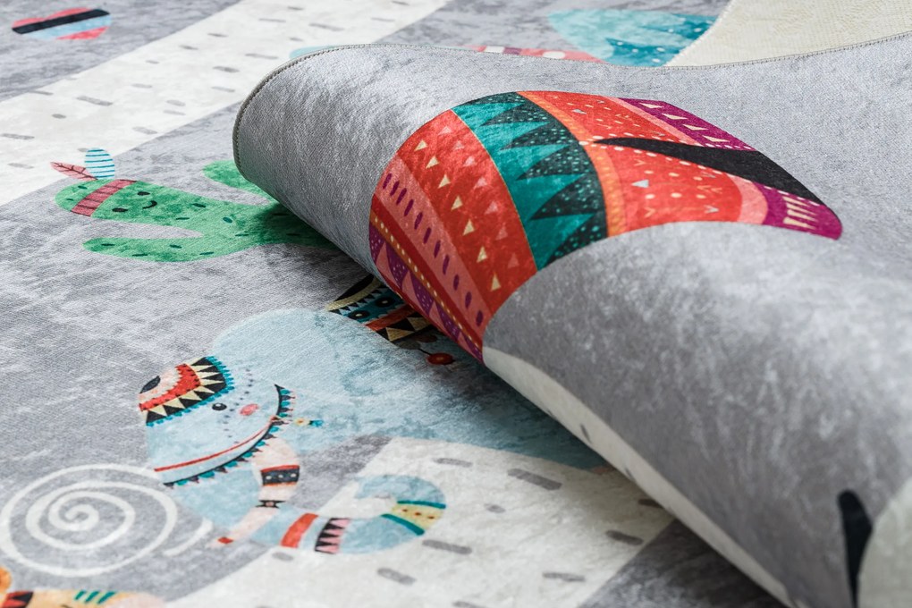 BAMBINO 2160 covor lavabil Sat indian, animale pentru copii anti-alunecare gri - SECUNDAR-COTATI PRODUSUL
