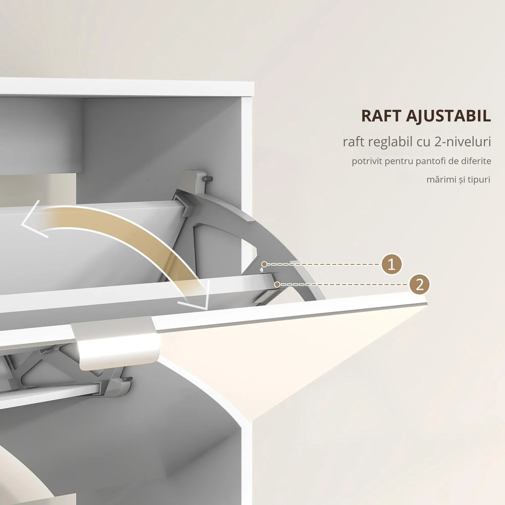 HOMCOM Dulap pentru Depozitarea Încălțămintei cu Uși, Oglindă și 3 Sertare Rabatabile, 76x26x168 cm, Alb | Aosom Romania
