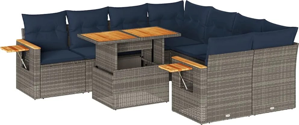 vidaXL Set canapele de grădină, 9 piese, cu perne, gri, poliratan