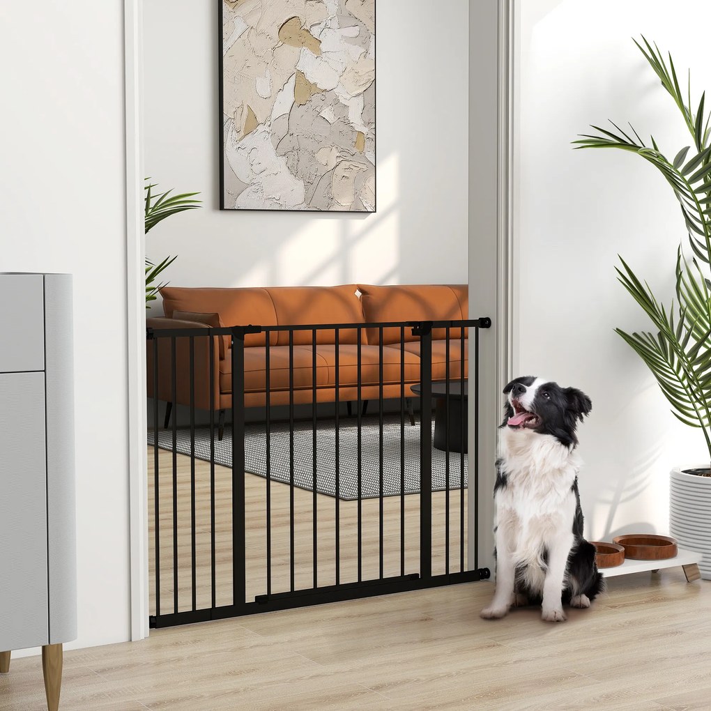 PawHut Poartă pentru Câine Extensibilă cu Deschidere Amplă, Poartă de Siguranță din Oțel și Plastic, 76-107x76 cm, Negru | Aosom Romania