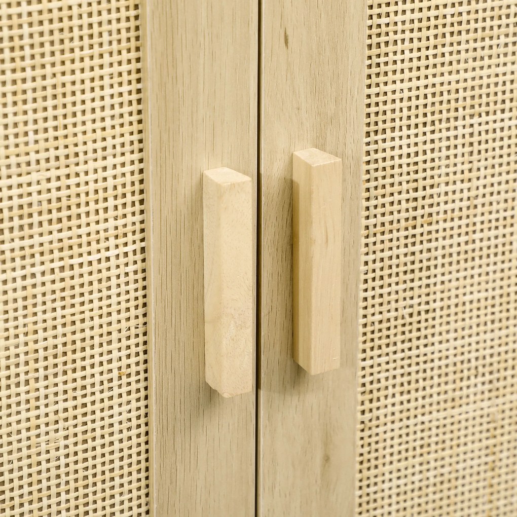 HOMCOM Bufet joasă de stil boem cu dulap 2 uși ratan țesut raft ajustabil în înălțime 80 x 40 x 80 cm natural | Aosom Romania