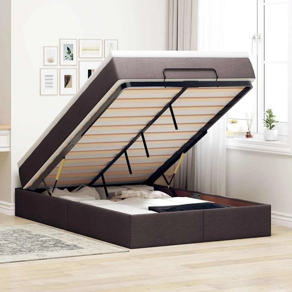 vidaXL Cadru de pat otoman cu saltea țesătură maro închis 120x190 cm