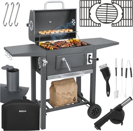 Grătar de grădină cu grătar din fontă și accesorii