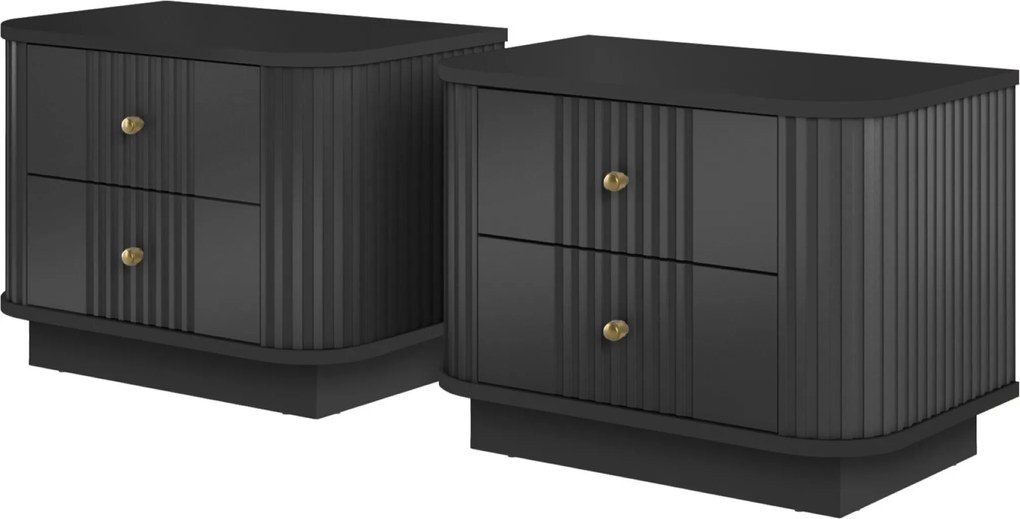 Noptieră Vesper 56 cm pe plintă - negru cu mânere aurii