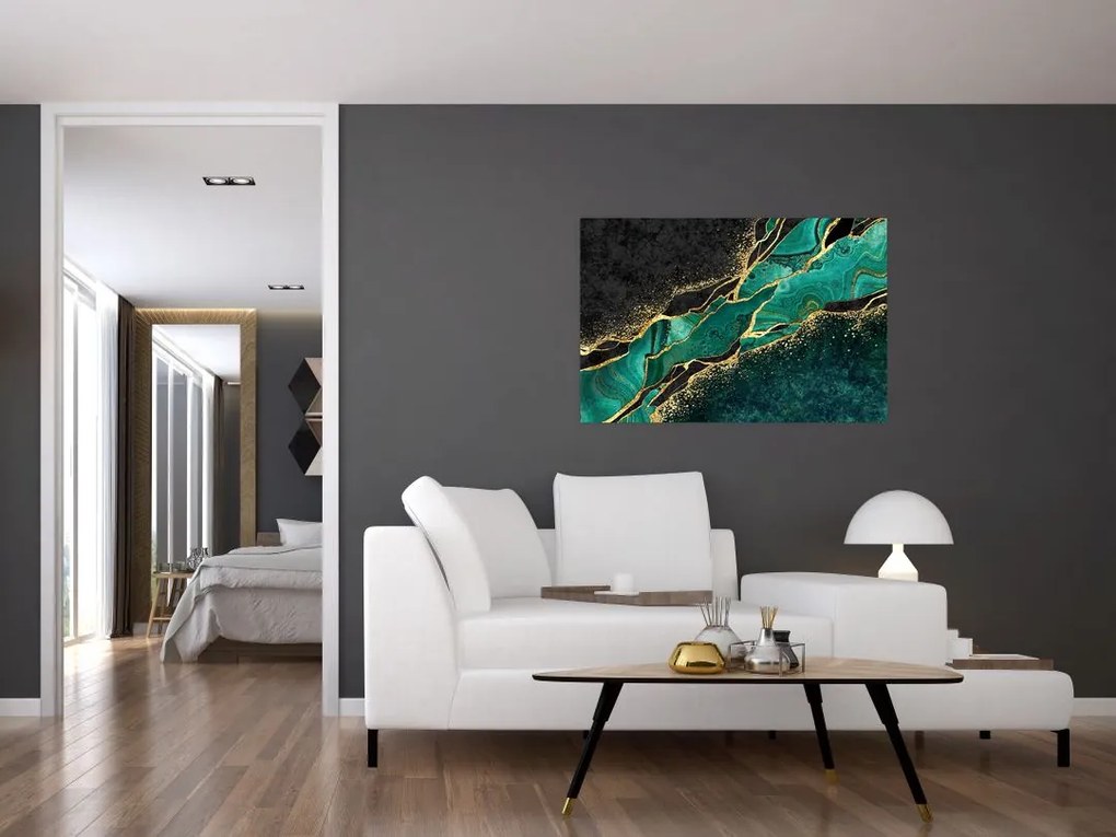 Tablou - Marmorat, petrol-auriu (90x60 cm)