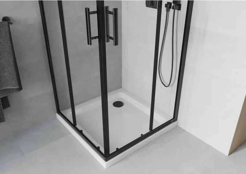 Mexen Rio cabina de duș pătrată 80 x 80 cm, transparentă, neagră + cădiță Flat, albă - 860-080-080-70-00-4010B