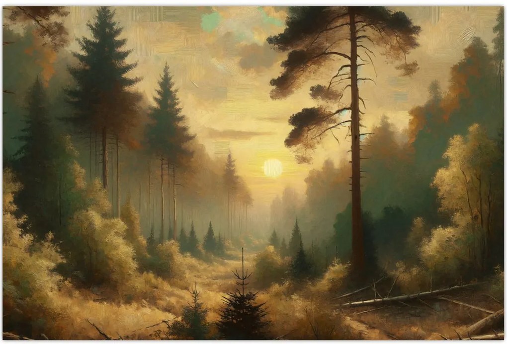 Tablou - Soare strălucind prin pădure (90x60 cm)