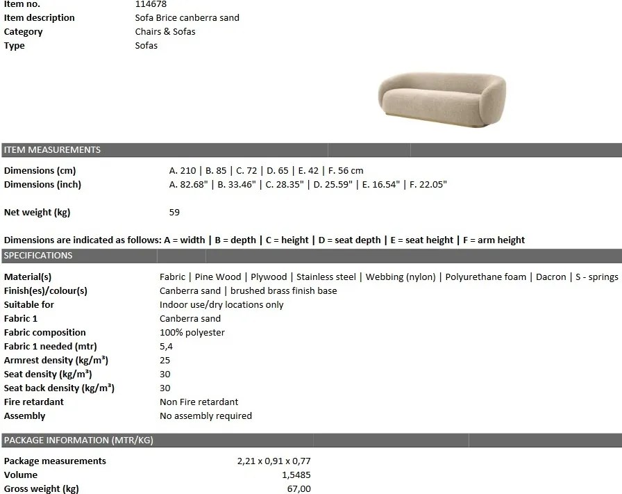 Canapea design LUX Brice canberra sand 114678 HZ