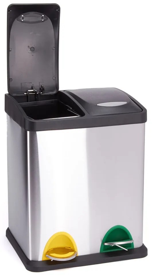 Coș de gunoi 2x8 l argintiu mat pentru reciclare/cu pedală din oțel Tri Selectif – MSV