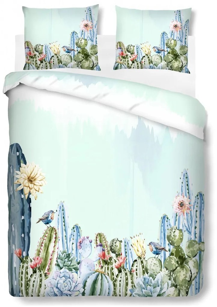 Lenjerie de pat dubla Cactus, Bedora, 4 piese, bumbac ranforce