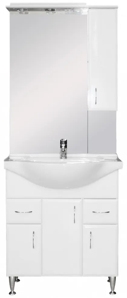 Mobilier complet de baie Bianca Plus 75, alb lucios, deschidere pe dreapta