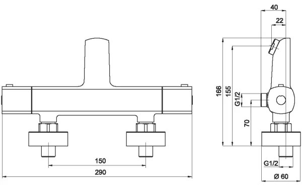 Baterie termostatică de cadă Novaservis METALIA crom lucios