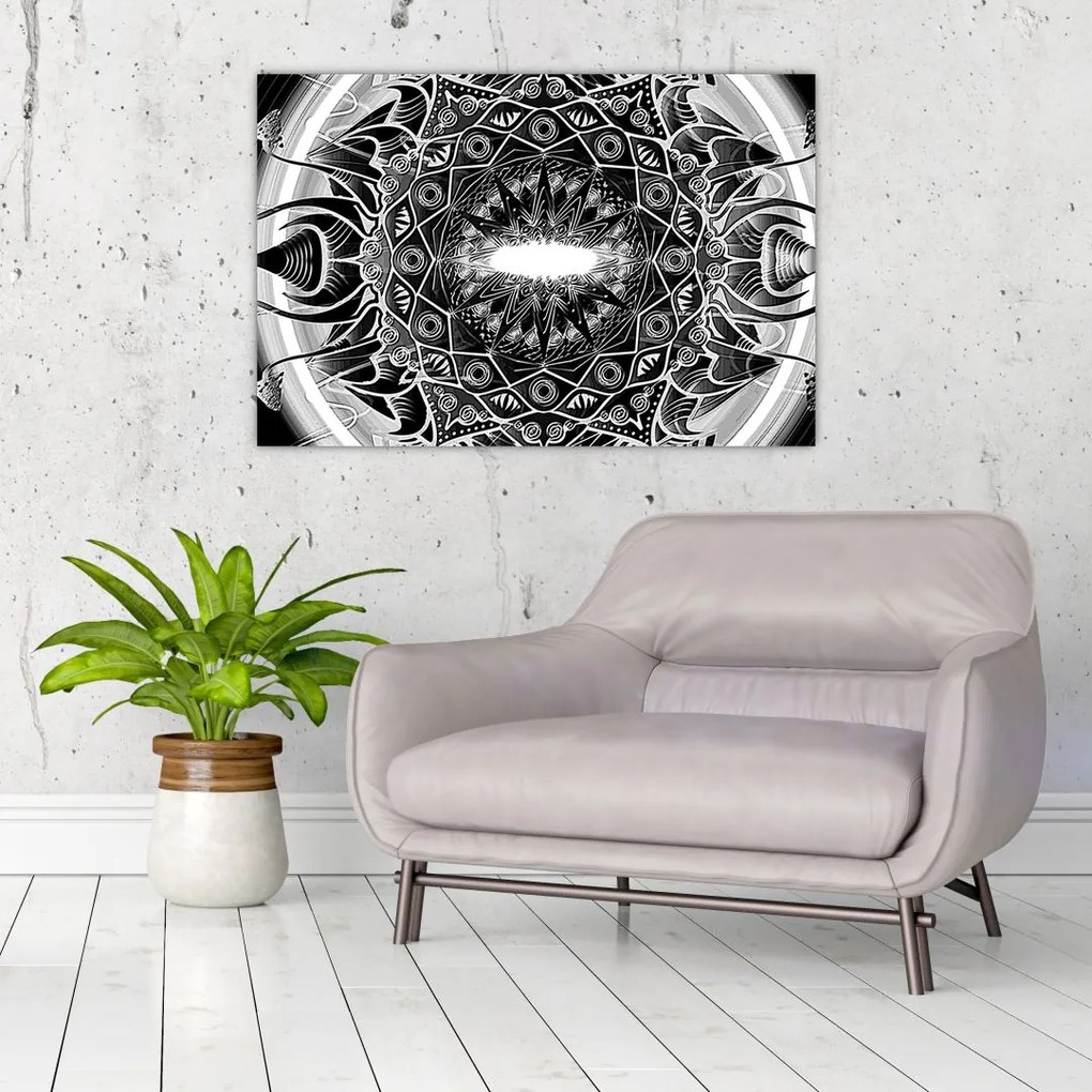 Tablou cu ornamente alb negre (90x60 cm)