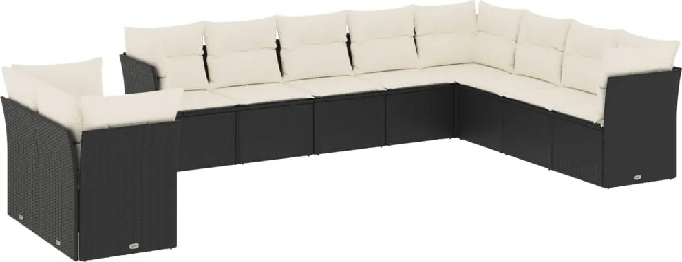 vidaXL Set canapele de grădină cu perne, 10 piese, negru, poliratan