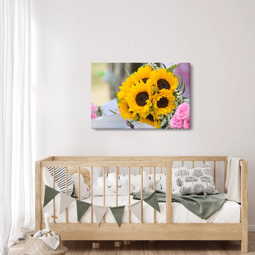 Tablou cu buchetul miresii de floarea soarelui (90x60 cm)