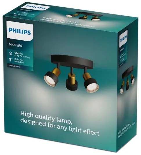 Spot Philips CONDUIT 3xGU10/5W/230V negru/alamă