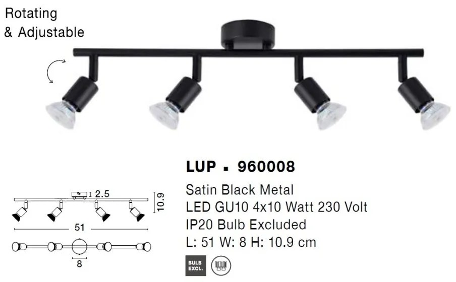 Plafonirea cu 4 spoturi design minimalist LUP negru