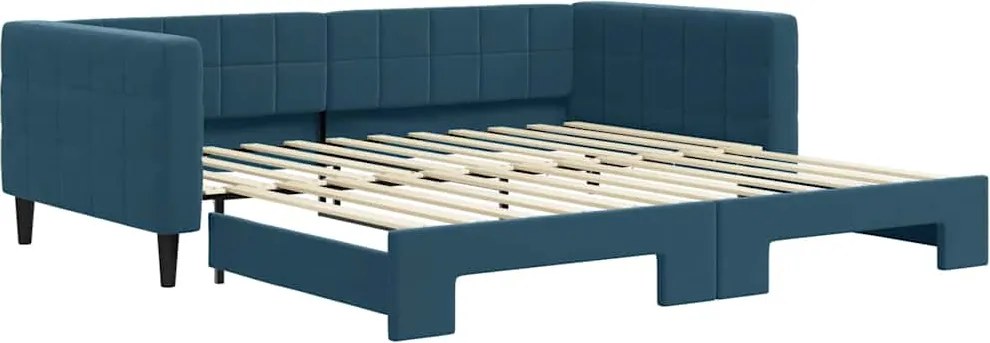 vidaXL Pat de zi cu extensie, albastru, 100x200 cm, catifea