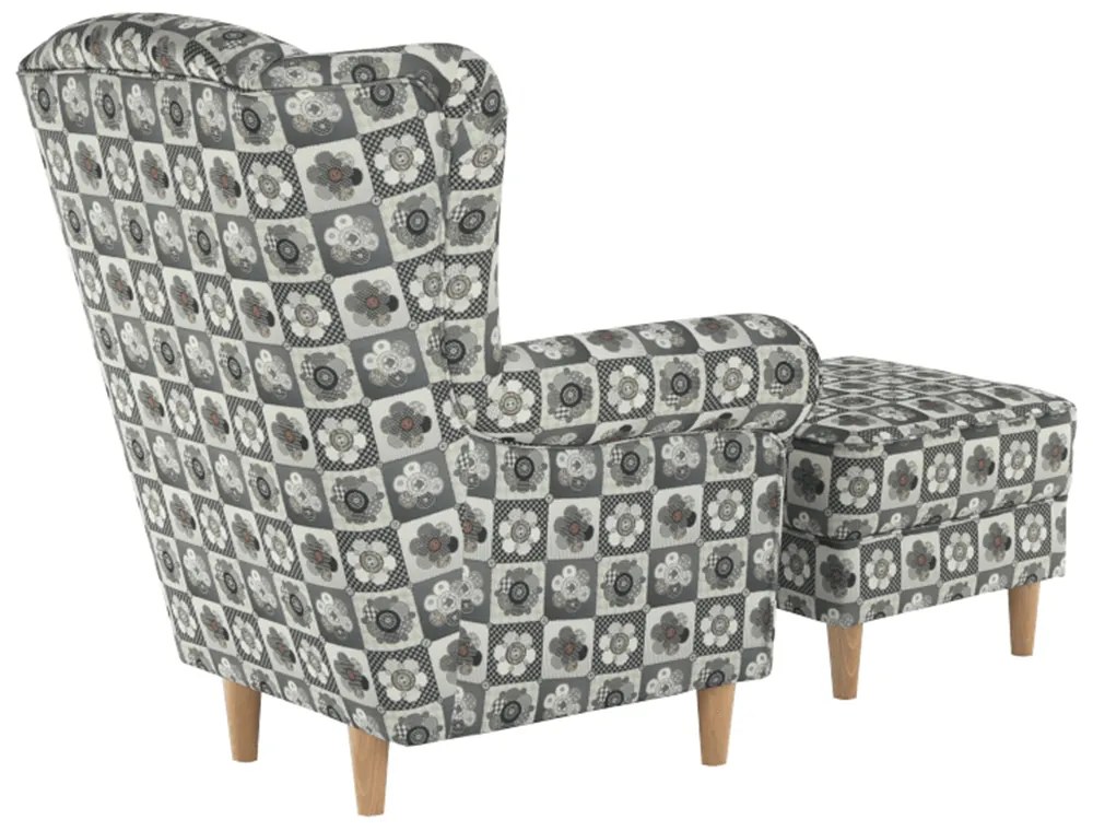 Fotoliu cu urechi cu taburete Aevo (patchwork N1). 788159
