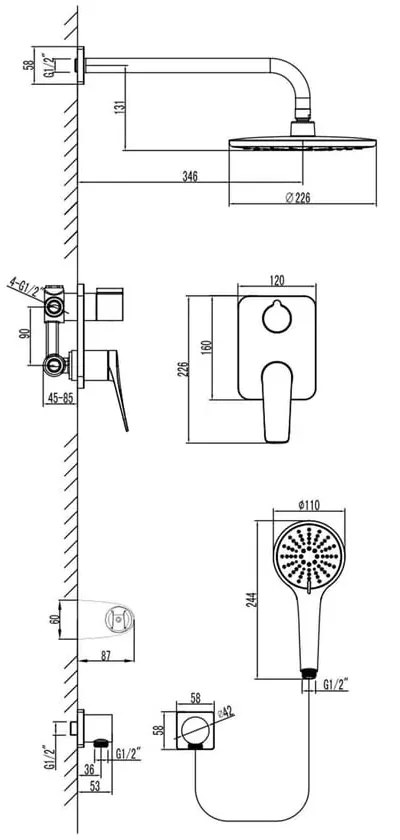 Sistem dus incastrat Lemark Bronx, 3 jeturi, grafit mat - LM3729GM