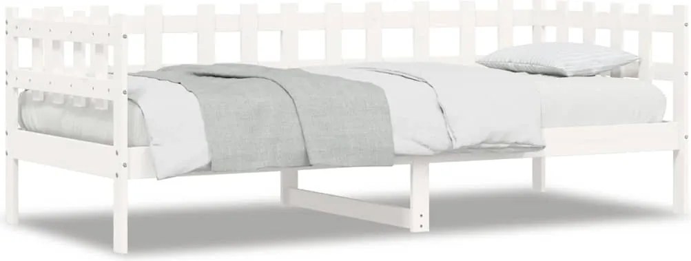 vidaXL Pat de zi fără saltea, alb, 90x200 cm, lemn masiv pin