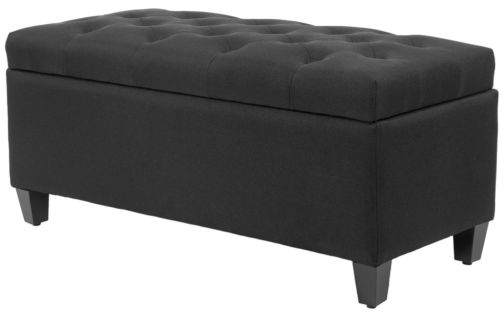 HOMCOM Bancă cu spațiu de depozitare, Truhenbank, poliester asemănător cu inul, lemn de cauciuc, Negru, 100 x 40 x 44 cm | Aosom Romania