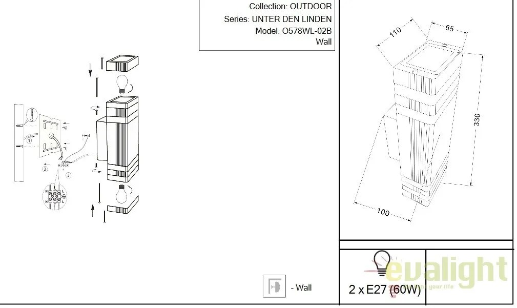 Aplica de exterior cu protectie IP54, Unter den Linden MYO578WL-02B