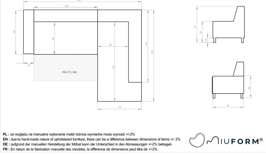 Colțar extensibil cu șezlong pe partea dreaptă Miuform Dazzling Daisy L, bej