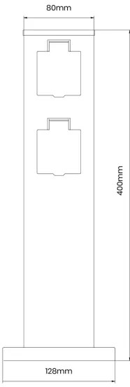 Stâlp de prize de exterior 2Z 230V IP44 40 cm negru