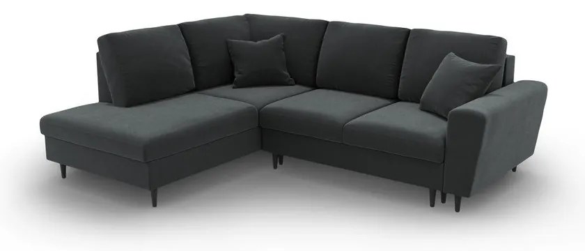 Colțar gri închis extensibil, cu spațiu de depozitare cu tapițerie din catifea (cu colț pe partea stângă-în formă de ”L”) Kyoto – Cosmopolitan Design