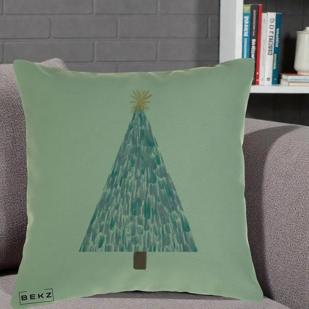 Perna Decorativa Brad de Craciun Acrilic Albastru, 40x40 cm, Verde, Husa Detasabila, Perna Inclusa, BEKZ®