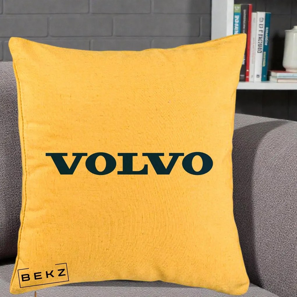 Perna Personalizata cu emblema Volvo, 40x40 cm, Galben, Husa Detasabila, Perna Inclusa, BEKZ®