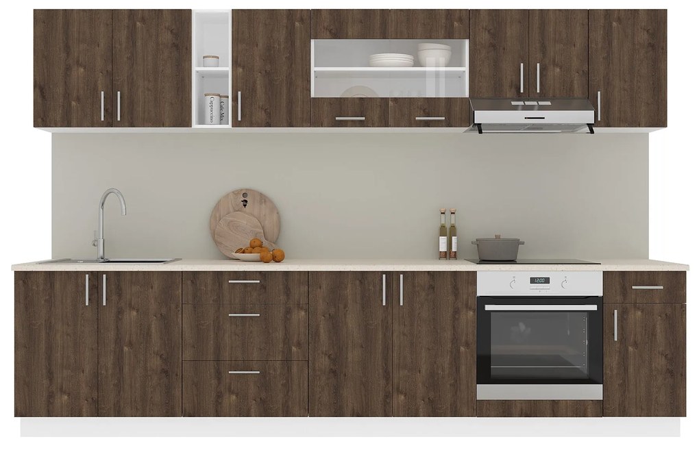 Set Bucatarie Karo V28, Stejar Bronz/Alb, Blat Thermo 28 mm, L 320 cm