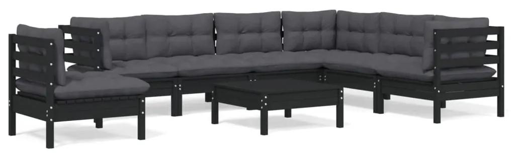 3096729 vidaXL Set mobilier de grădină cu perne 8 piese negru lemn masiv pin