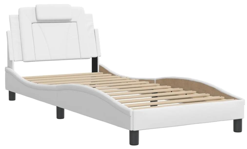 3208069 vidaXL Cadru de pat cu tăblie, alb, 90x200 cm, piele ecologică