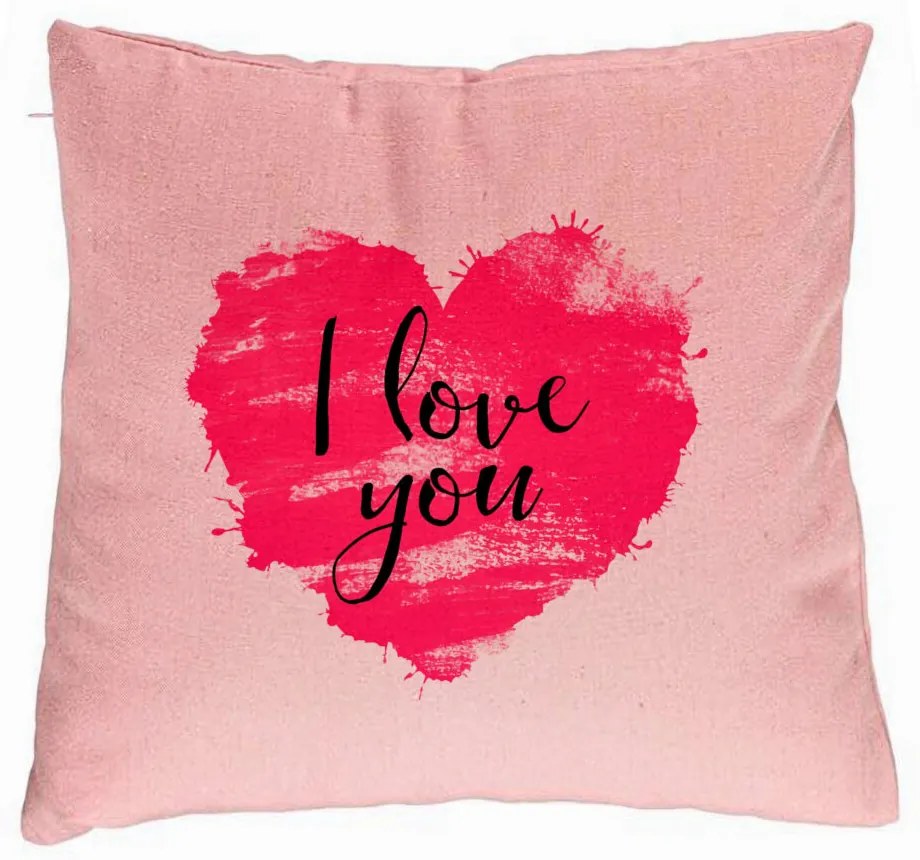 Perna Decorativa, Model I Love You, 40x40 cm, Roz, Husa Detasabila, Burduf