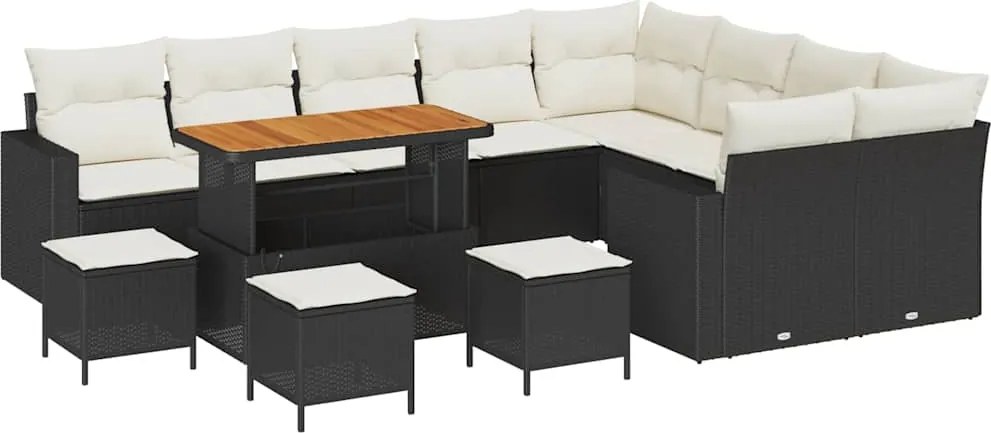 vidaXL Set de canapele pentru grădină 14 pcs Negru și Crem poliratan