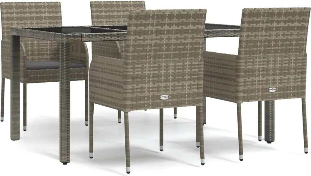 vidaXL Set mobilier de grădină cu perne, 5 piese, gri, poliratan