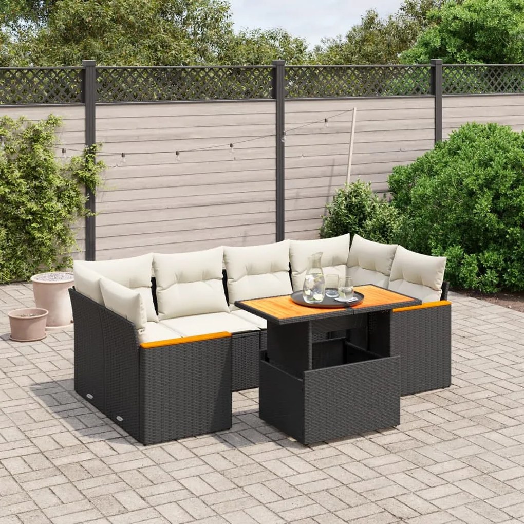vidaXL Set canapele de grădină cu perne, 7 piese, negru, poliratan