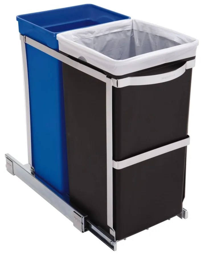 Coș încorporat pentru deșeuri sortate 20 + 15 l, găleată din oțel/plastic lucios, negru