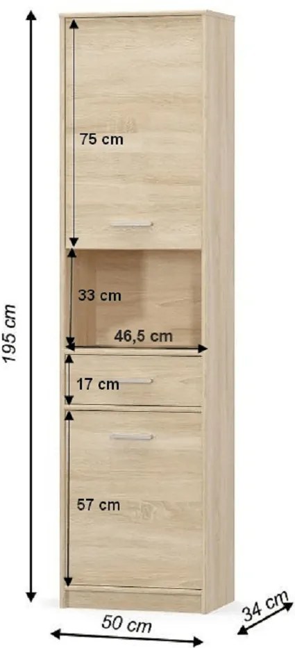 Dulap 2D1S, stejar sonoma, TEYO