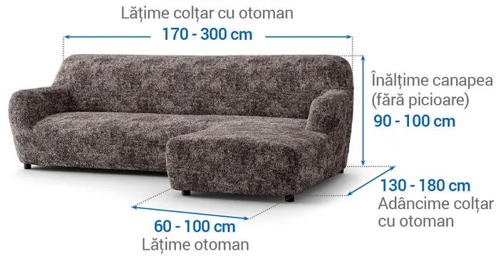 Huse bielastice MARMO maro canapea cu otoman dreapta (l. 170 - 300 cm)