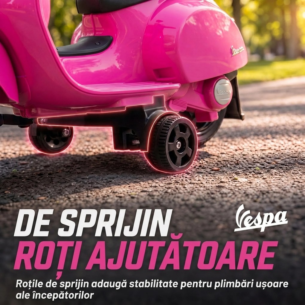 AIYAPLAY Motocicletă Electrică pentru Copii 1,5-3 Ani Mini Vespa Gts 7,2V, Roz | Aosom Romania