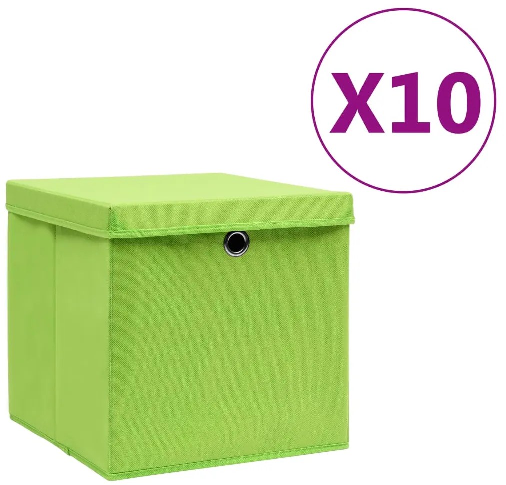 vidaXL Cutii depozitare cu capace, 10 buc., verde, 28x28x28 cm