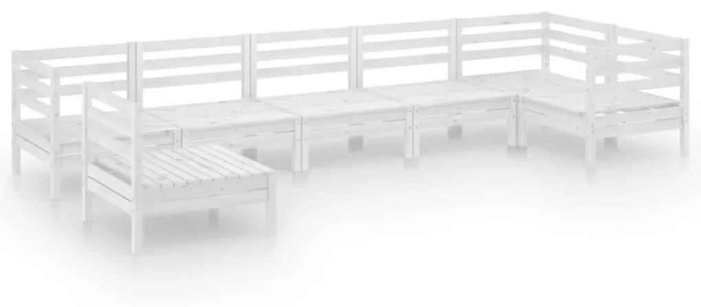 3082738 vidaXL Set mobilier de grădină, 7 piese, alb, lemn masiv de pin