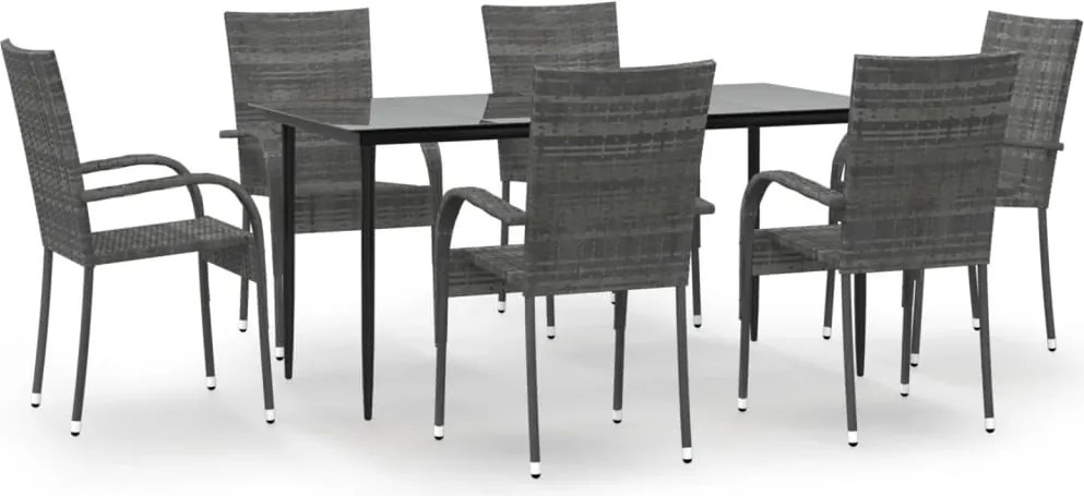 vidaXL Set mobilier de grădină, 7 piese, gri, poliratan