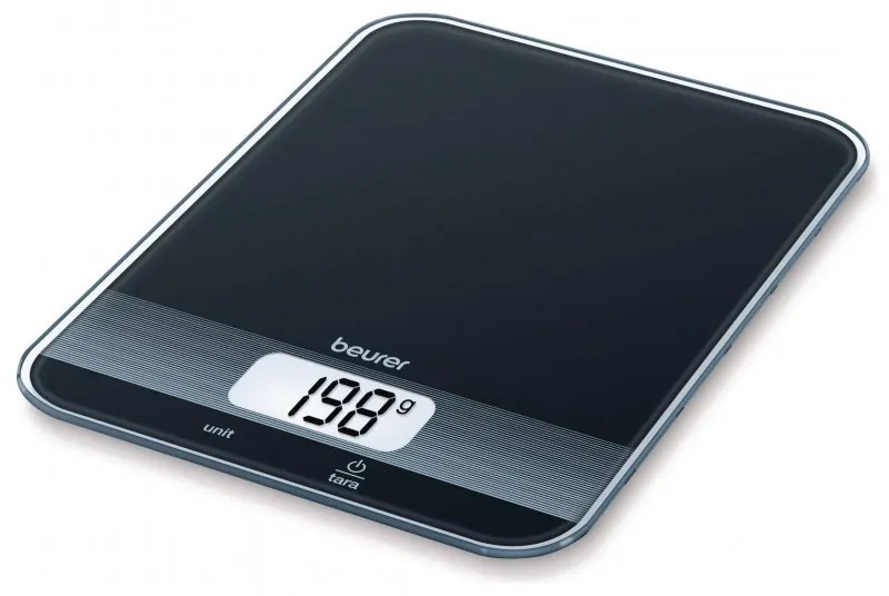 Cantar de bucatarie Beurer KS 19 Black, Pana la 5 kg, Tare, Control tactil, LCD, Sticla, Subtire, Negru
