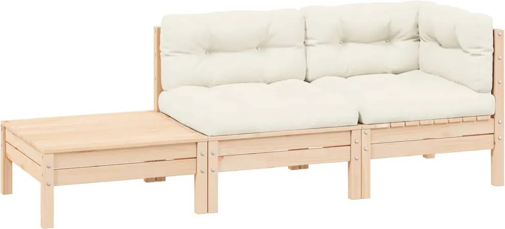 vidaXL Set mobilier grădină cu perne crem, 3 piese, lemn masiv de pin