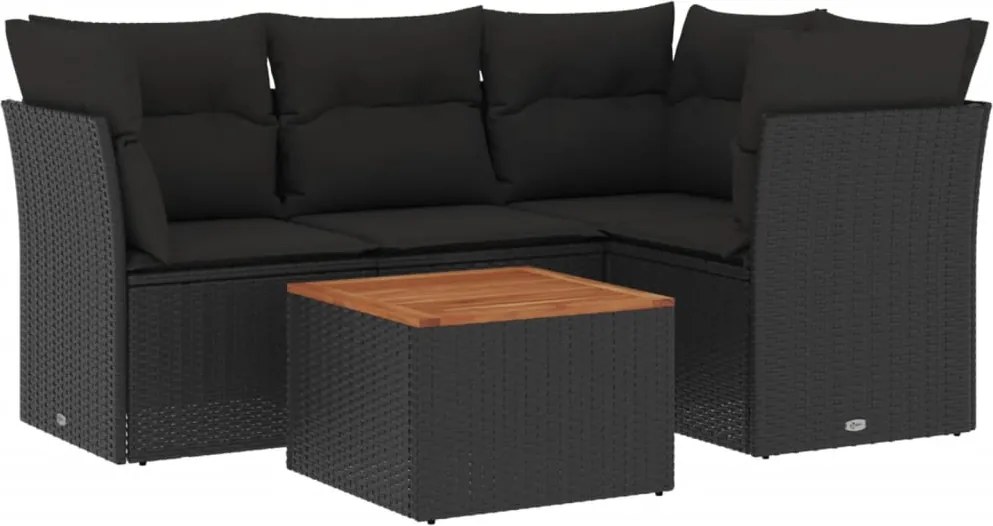 vidaXL Set mobilier de grădină cu perne, 5 piese, negru, poliratan